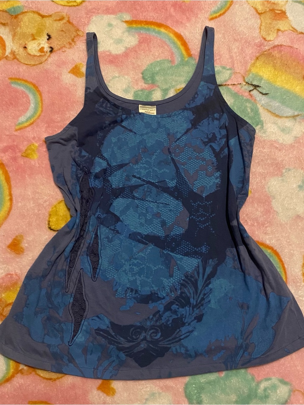 Blue Floral Scoop Neck Women’s Tank Top